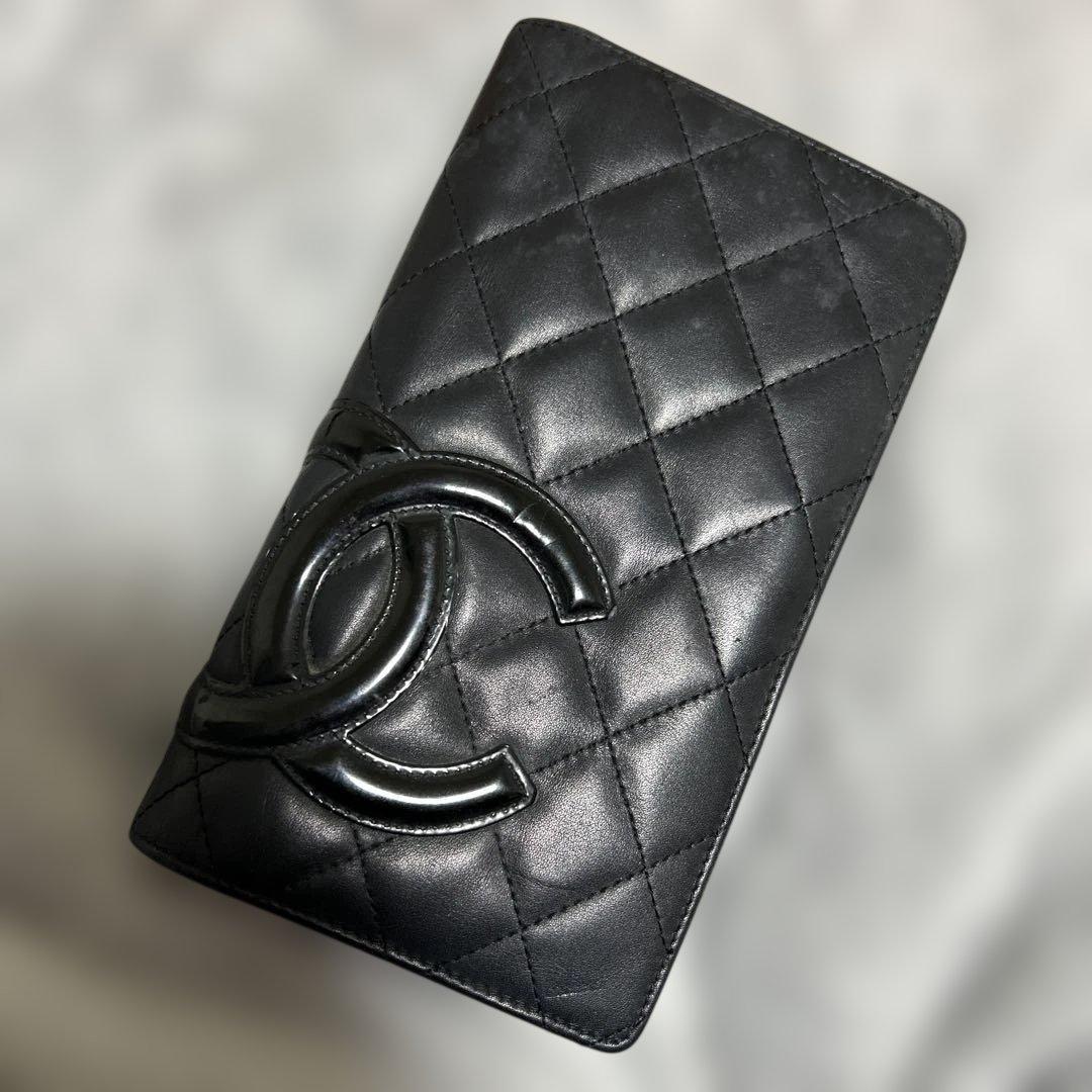 CHANEL ブラック カンボンライン 長財布