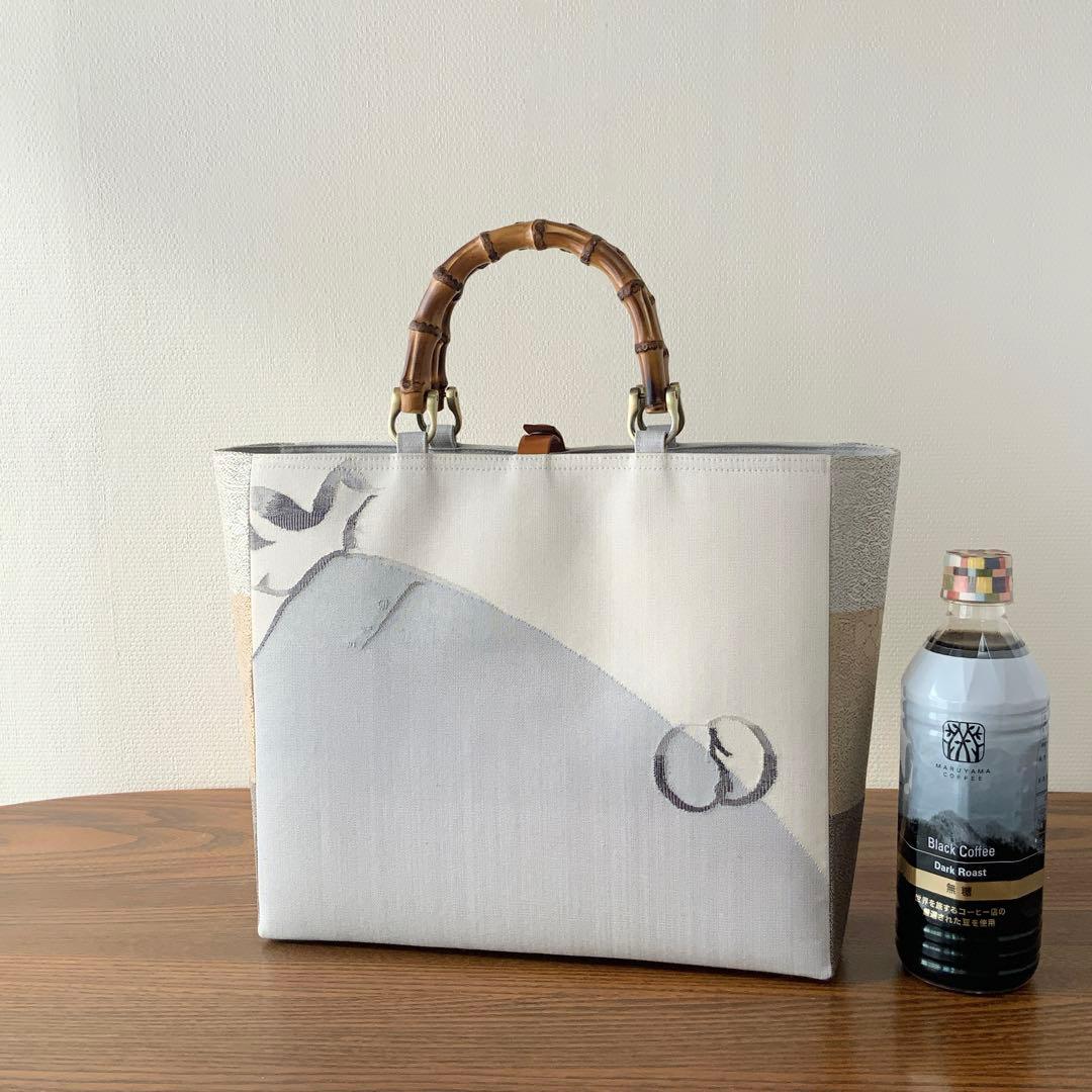 袋帯　袋の上の布袋様　リメイク　バンブーハンドルバッグ