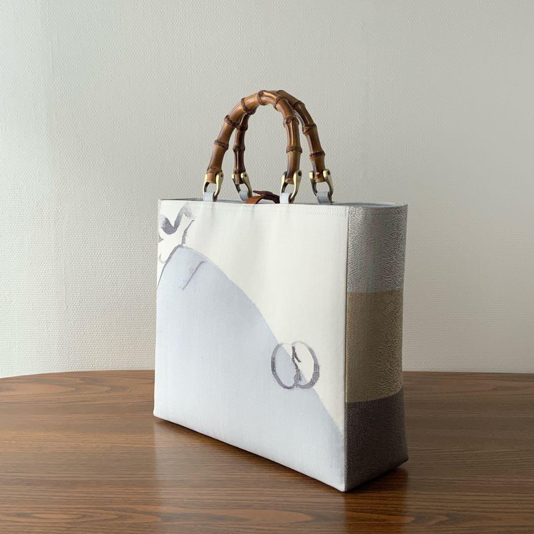 袋帯　袋の上の布袋様　リメイク　バンブーハンドルバッグ