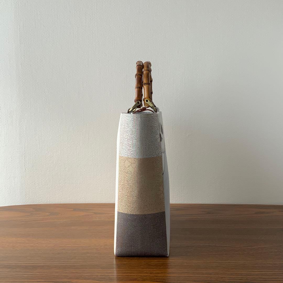 袋帯　袋の上の布袋様　リメイク　バンブーハンドルバッグ