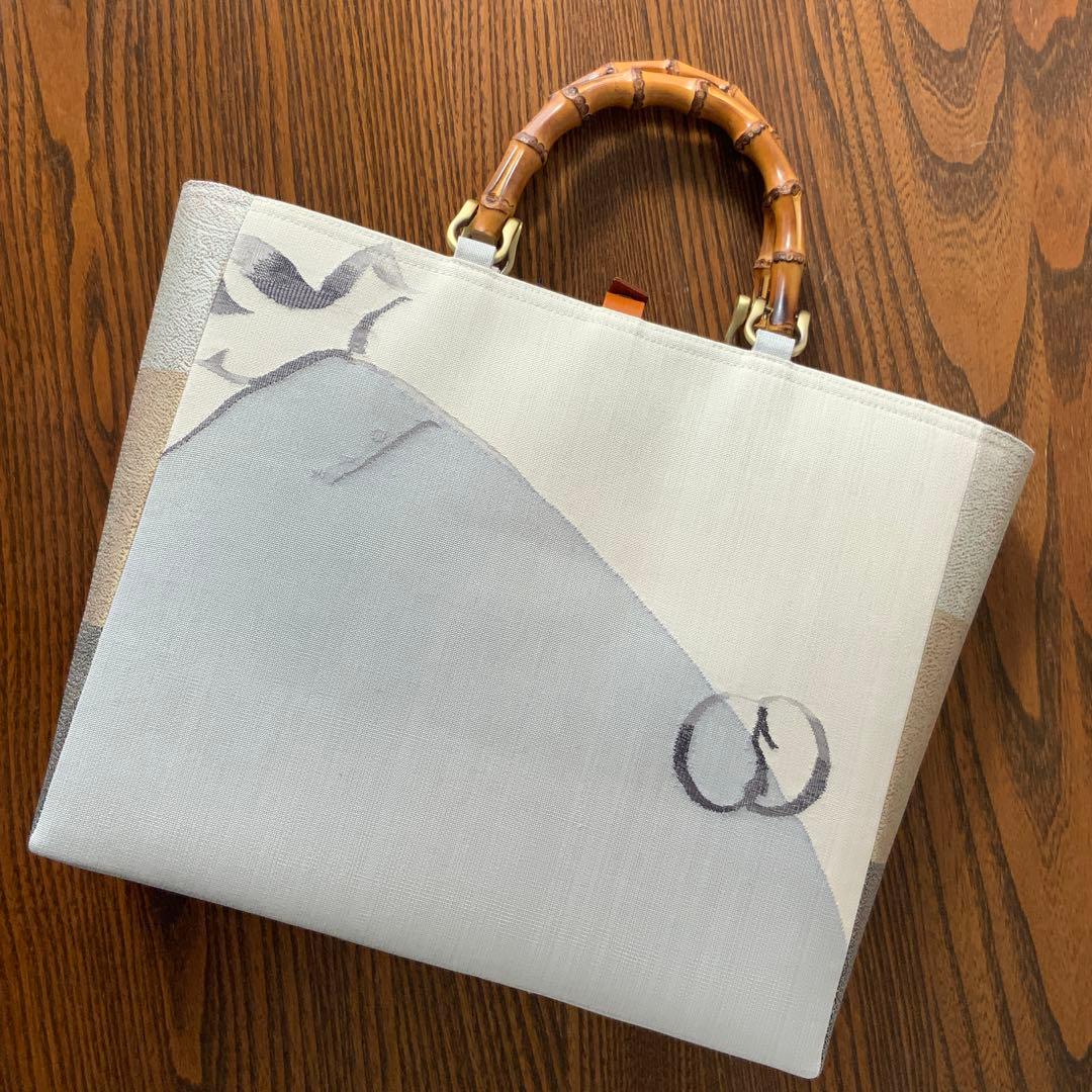 袋帯　袋の上の布袋様　リメイク　バンブーハンドルバッグ