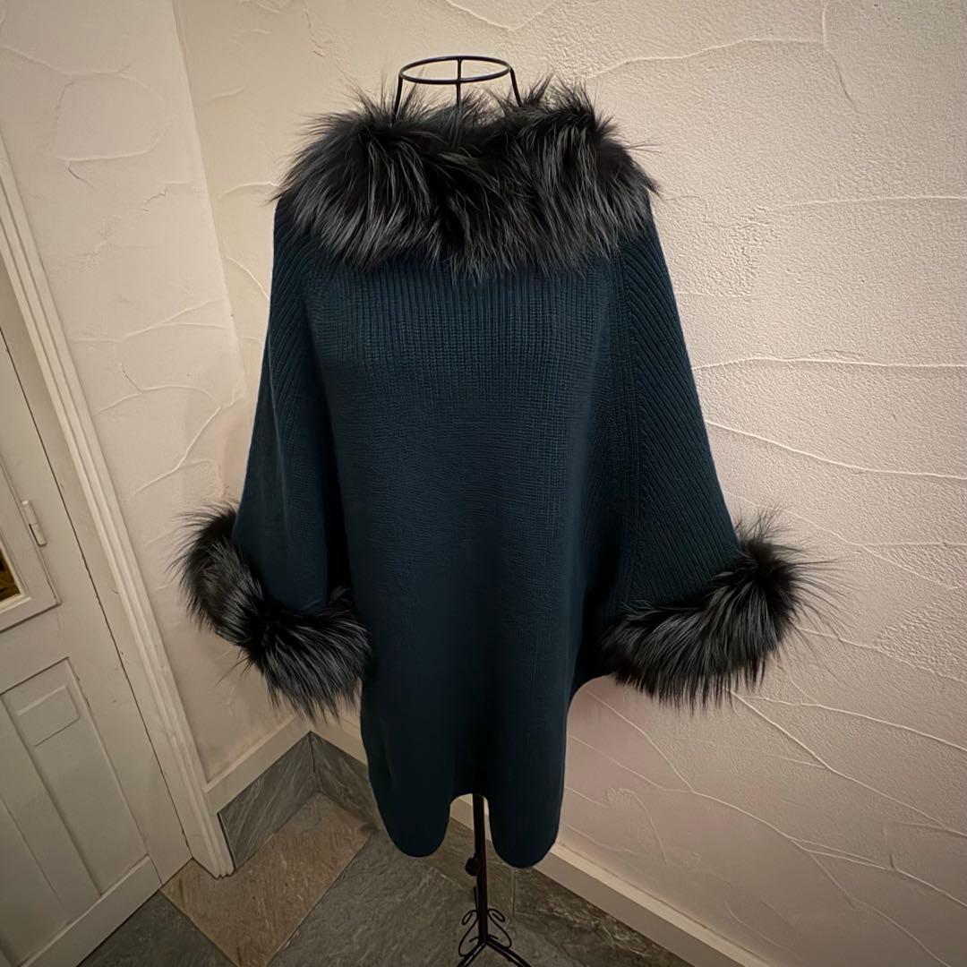美品　Florence イタリア製カシミア95％　フォックスファー　ケープコート