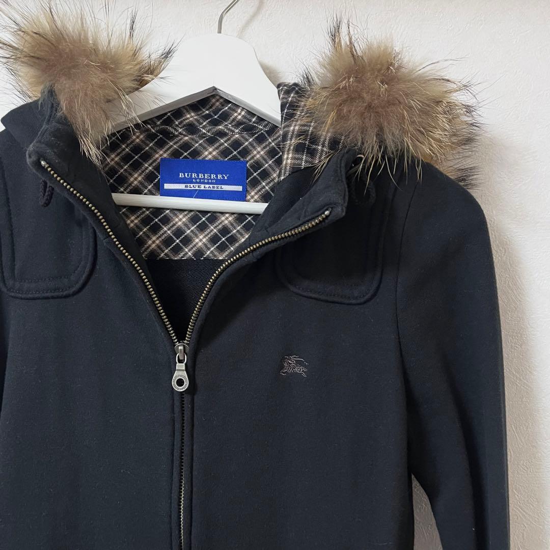 バーバリーロンドンブルーレーベル　ファー　ロングパーカー　ワンピース　黒　38