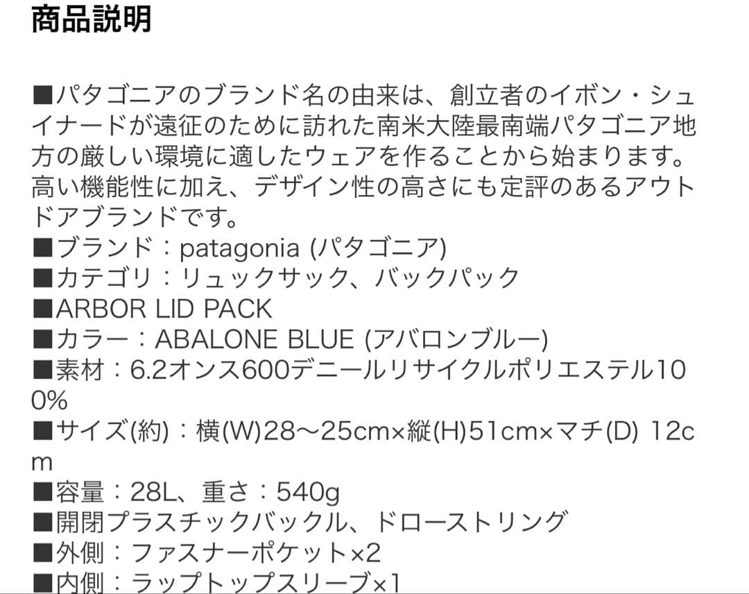 Patagonia リュック　ARBOR LID PACK アバロンブルー