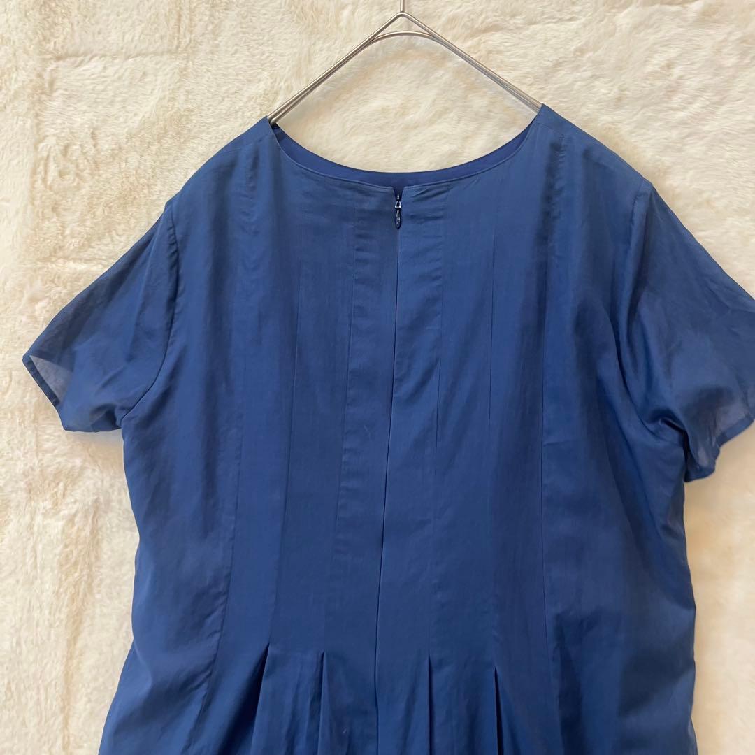 レリアン プラスハウス 13+ 13号 大きいサイズ 半袖 ロングワンピース 紺