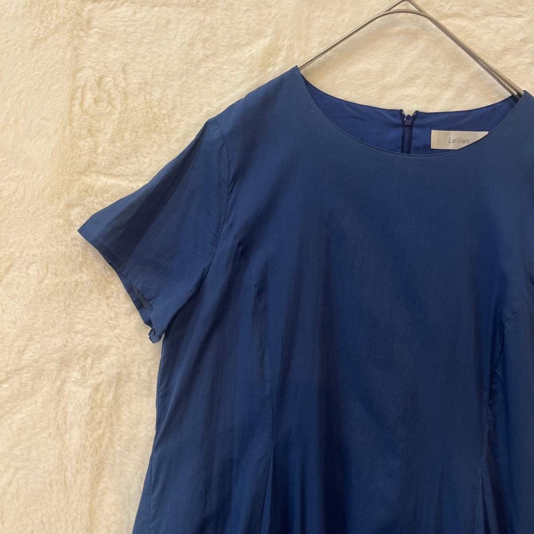 レリアン プラスハウス 13+ 13号 大きいサイズ 半袖 ロングワンピース 紺