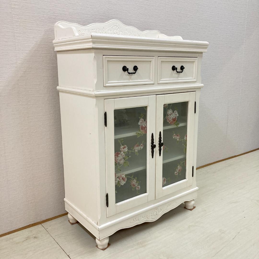 カトラリーキャビネット　ホワイトローズ　フレンチテイスト　姫家具