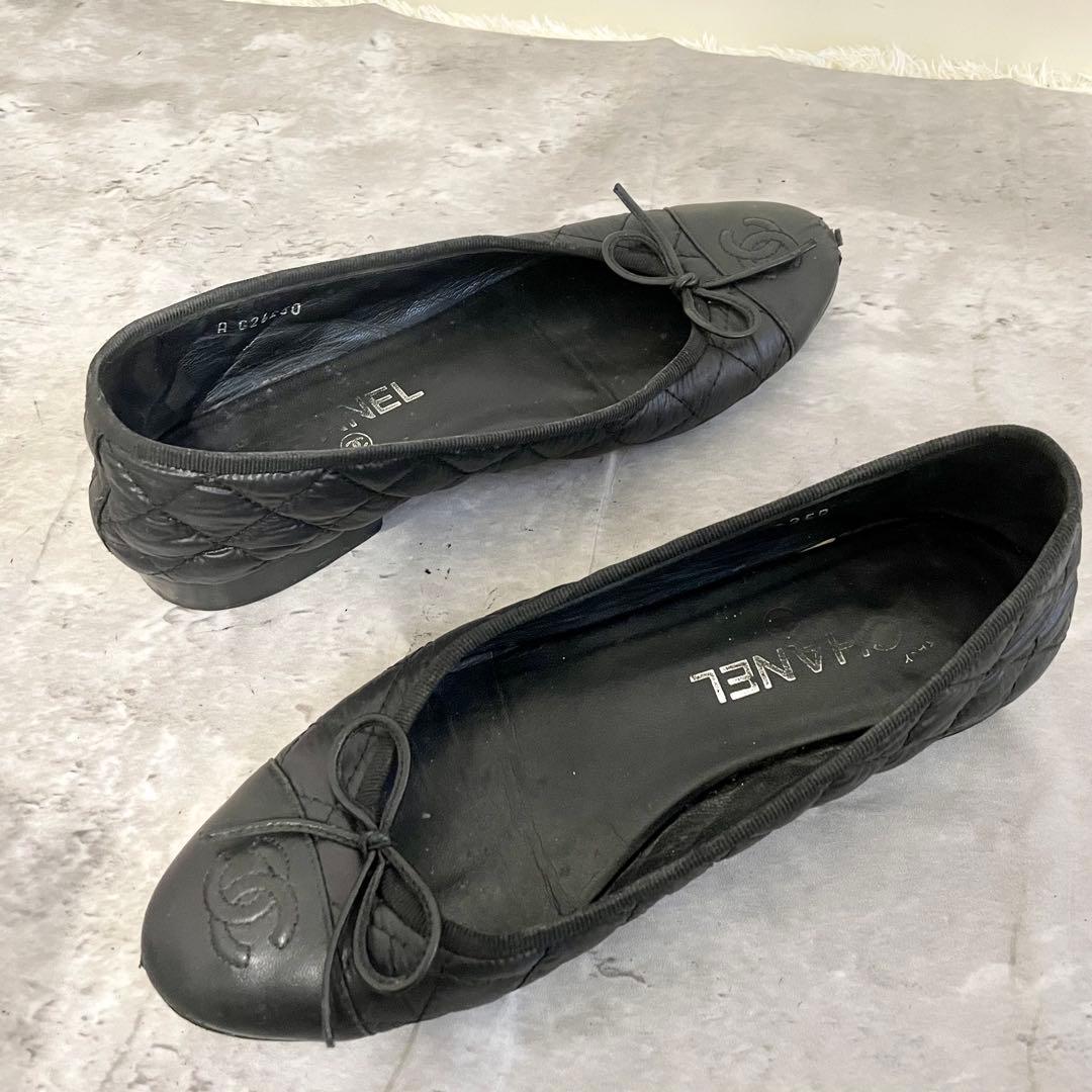 CHANEL バレエシューズ リボン ココマーク 36 1/2 ブラック 23㎝