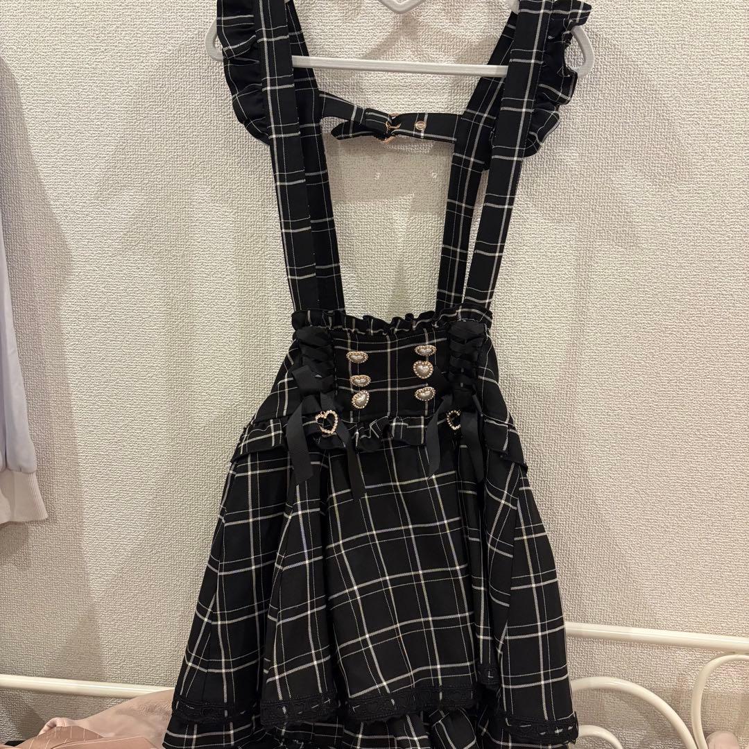 LIZLISA リズリサ　レースアップサスペンダー付スカパン　ブラックチェック