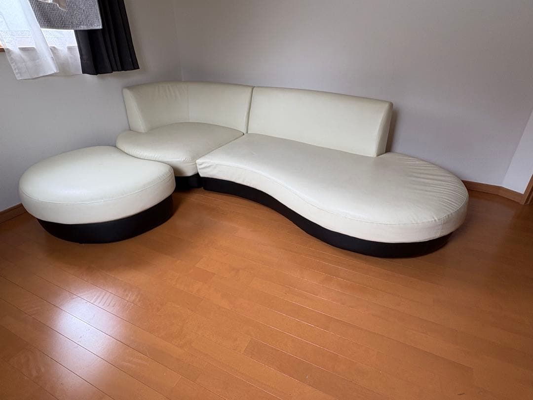 【美品】PVCレザー張り カウチソファ（ロー／ハイ切り替え可能）引き取り限定仙台