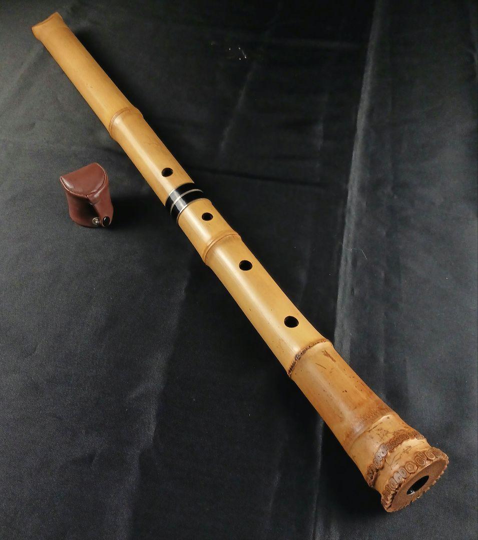 Y3110-5 琴古流 尺八 在銘 銀三線 全長64㎝ 竹製
