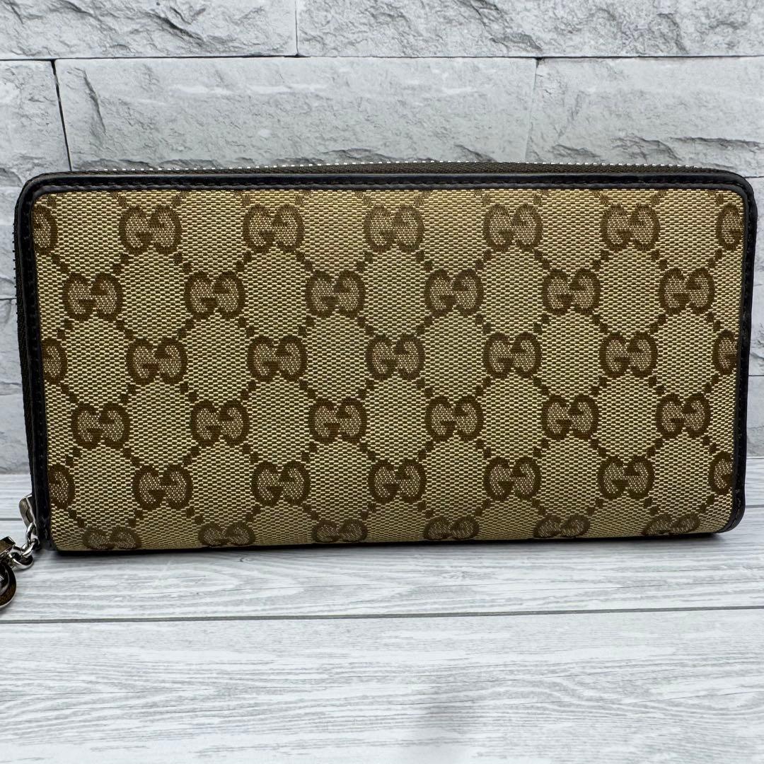 【美品】GUCCI 長財布 　GG柄　キャンバス　ラウンドファスナー ブラウン