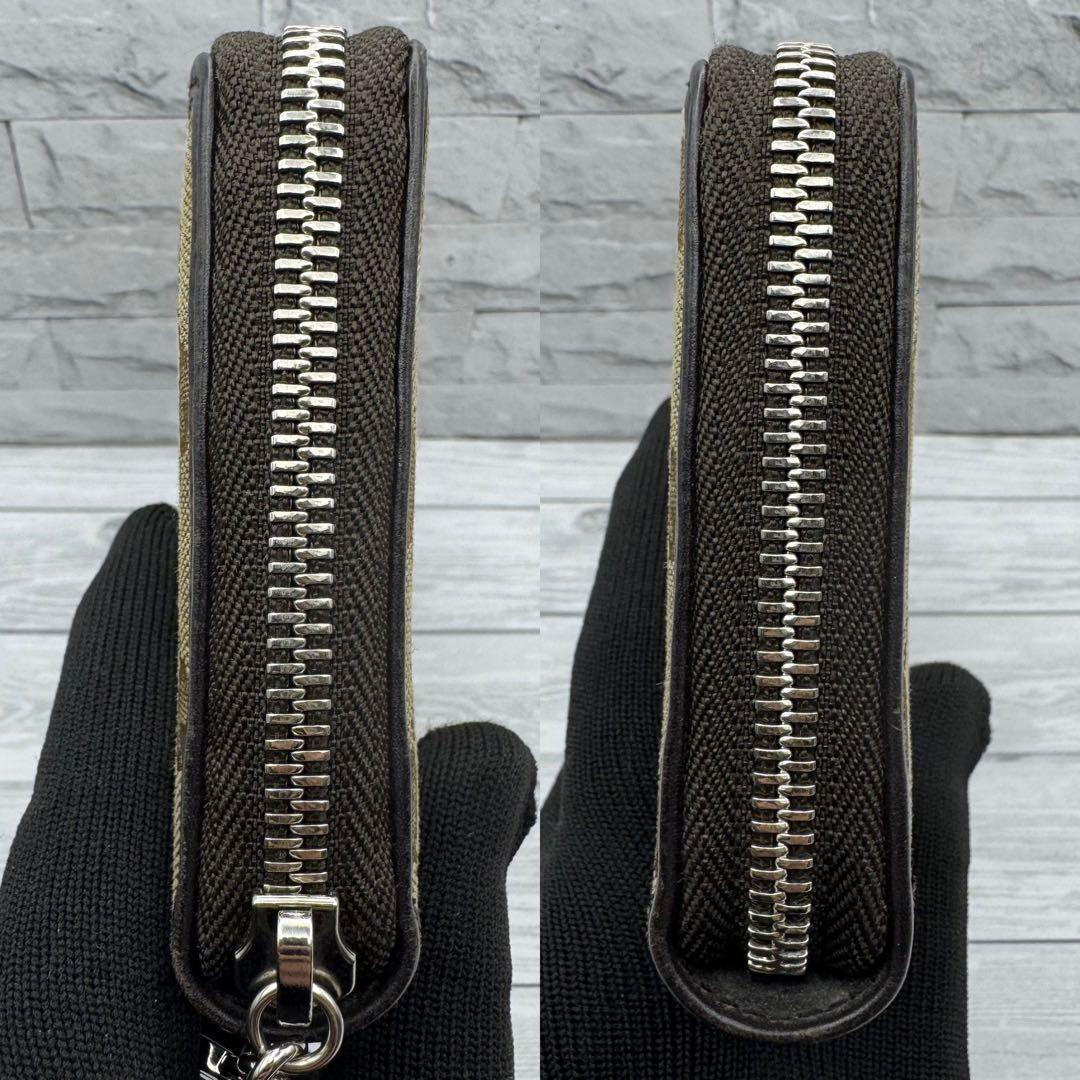 【美品】GUCCI 長財布 　GG柄　キャンバス　ラウンドファスナー ブラウン