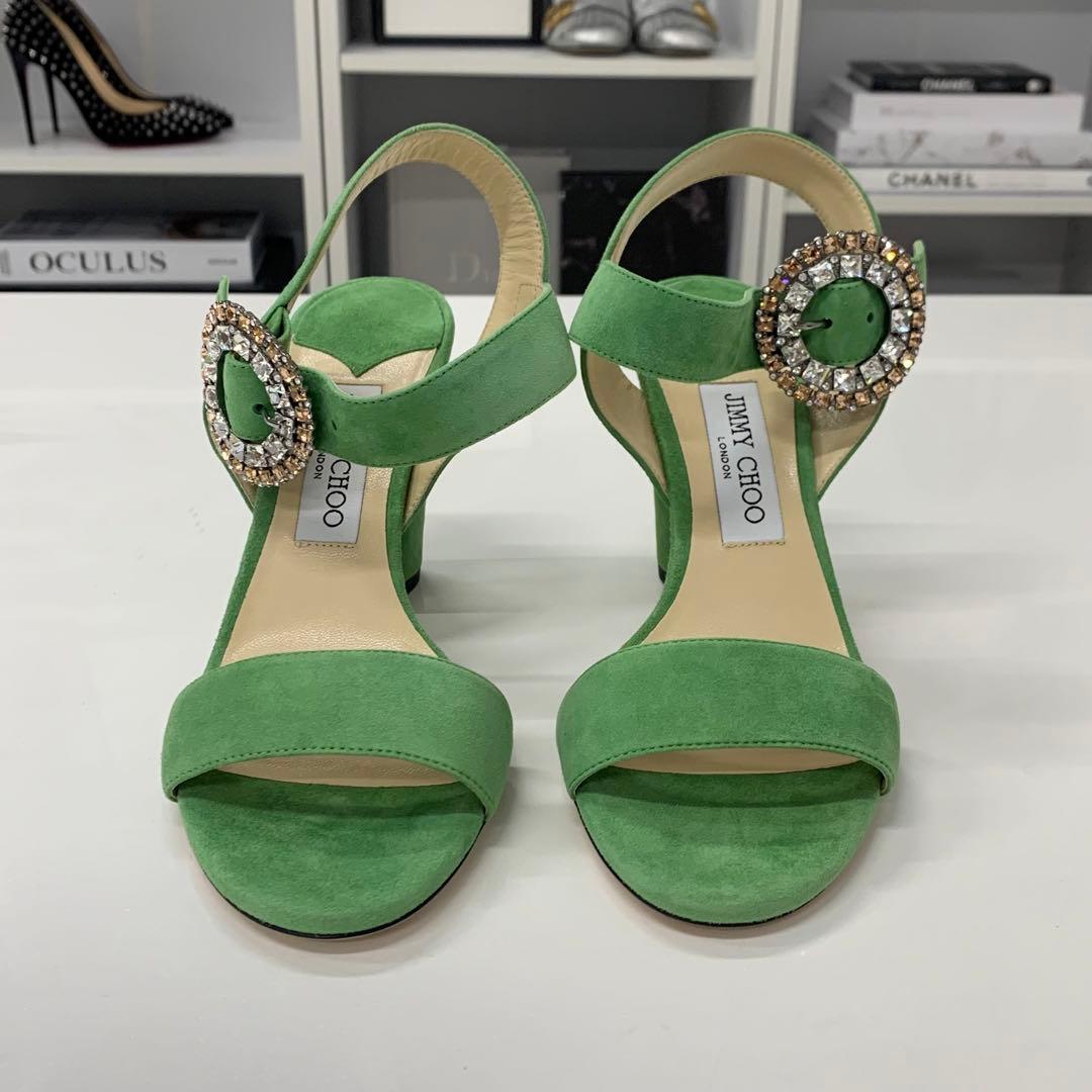 ジミーチュウ スエード ビジュー ストラップ サンダル ライトグリーン