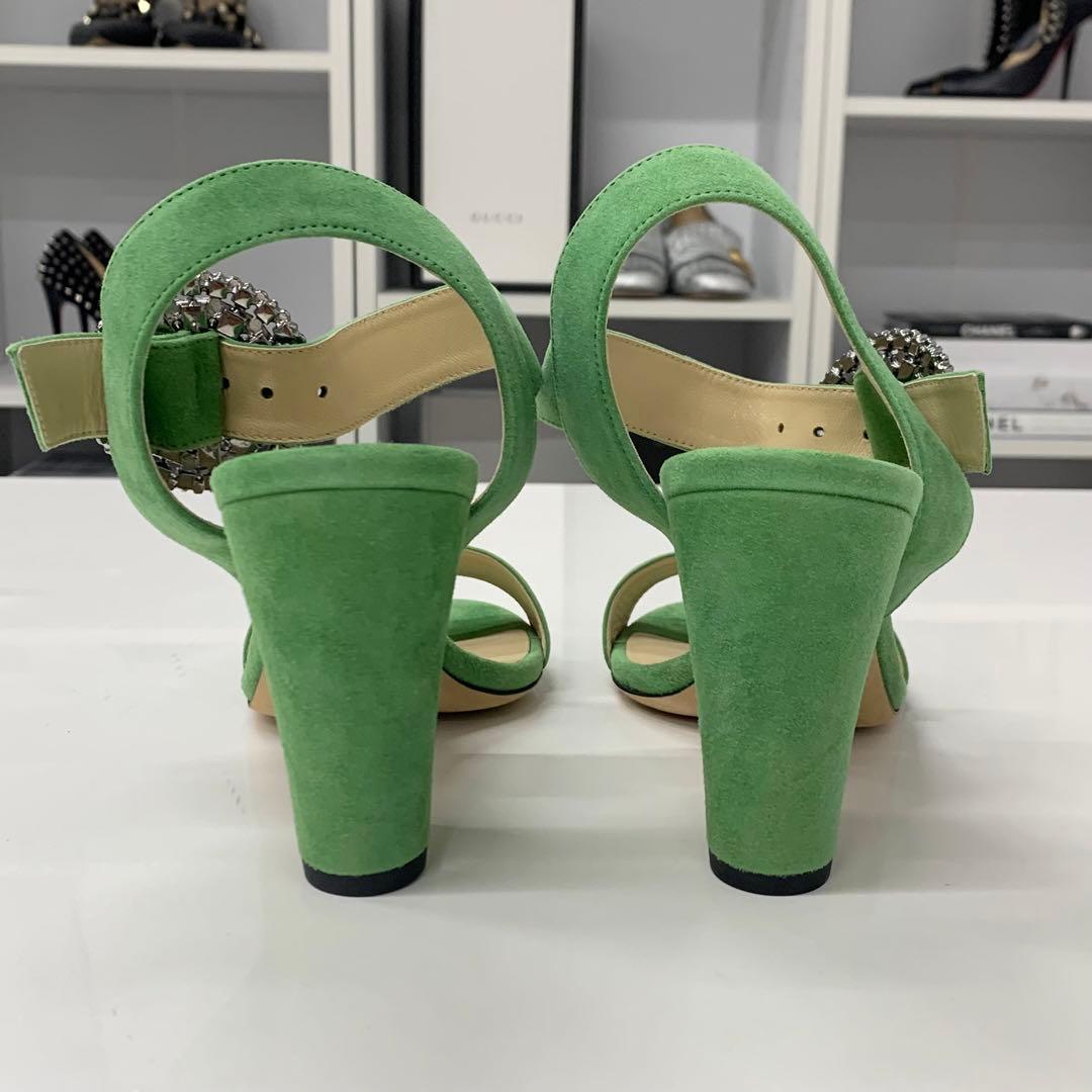 ジミーチュウ スエード ビジュー ストラップ サンダル ライトグリーン