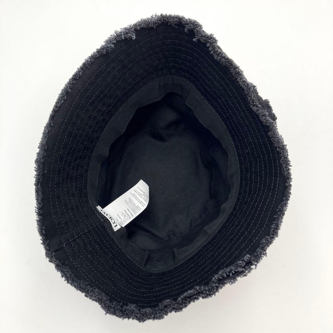 IZU✨ LOEWE バケットハット 帽子 レザーパッチ 黒 57 デニム