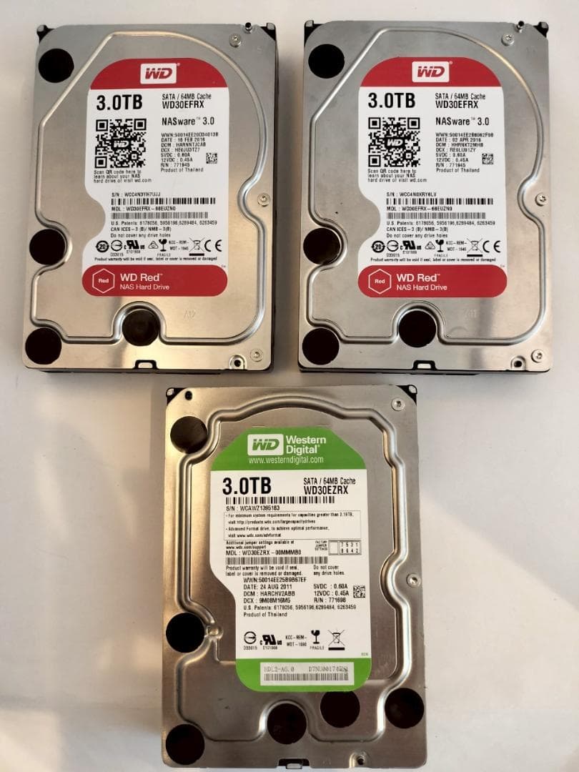 【ジャンク】WD Red 3TB HDD 3台セット 中古【匿名配送】