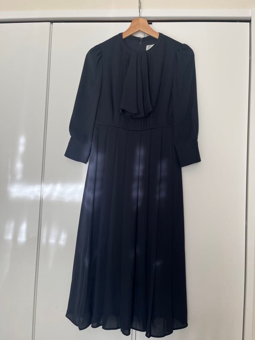 CELFORD ネイビー 長袖 プリーツ ワンピース 36