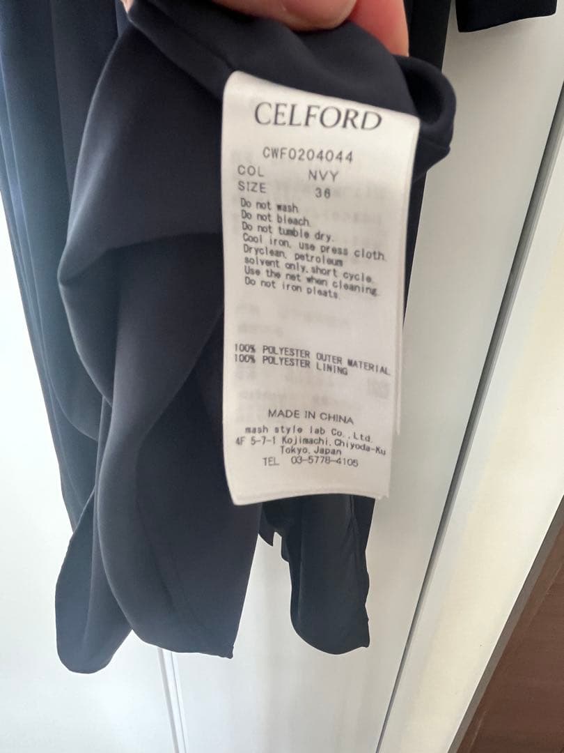 CELFORD ネイビー 長袖 プリーツ ワンピース 36