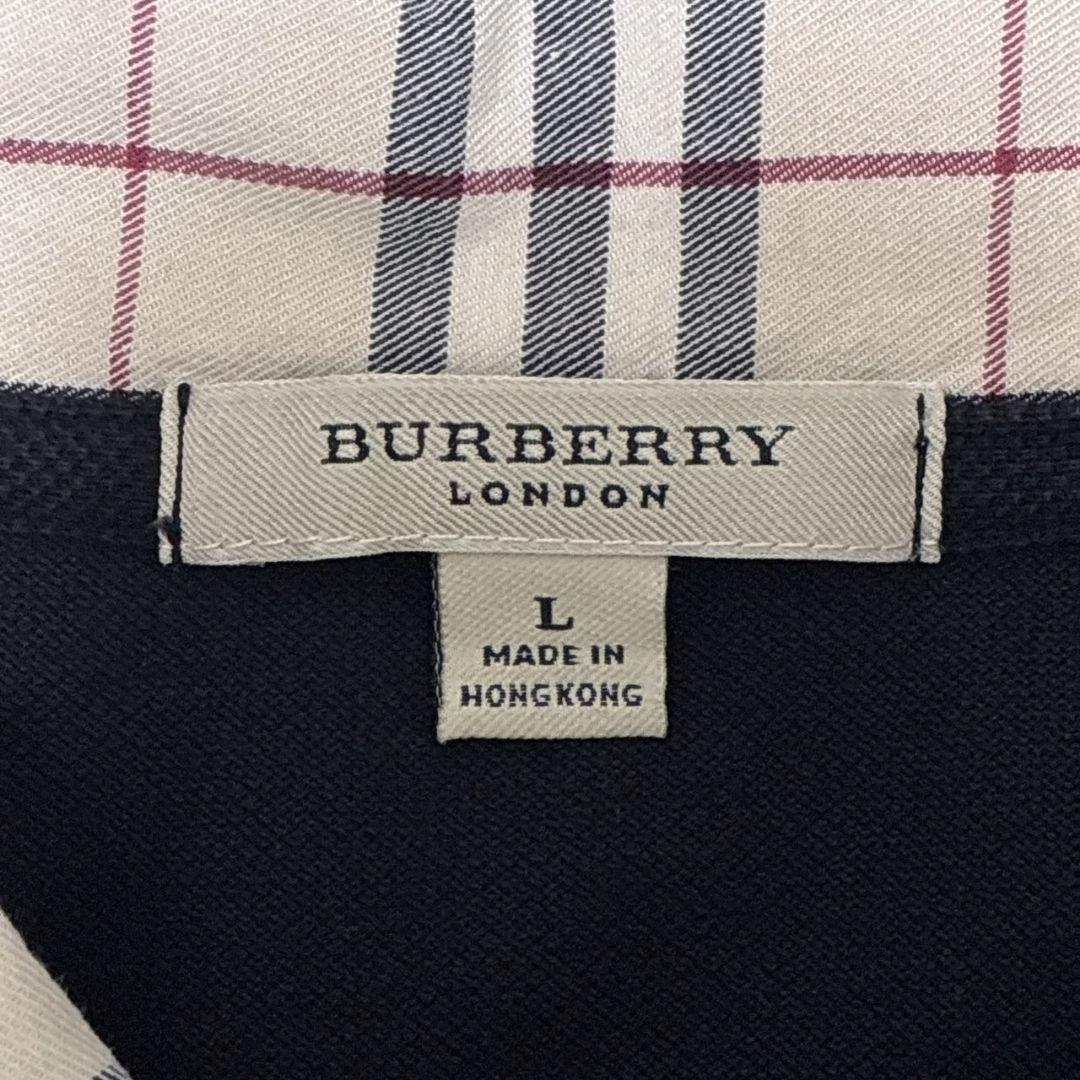 【美品】バーバリーロンドン ポロシャツ 半袖 ノヴァチェック 刺繍ロゴ 黒 L
