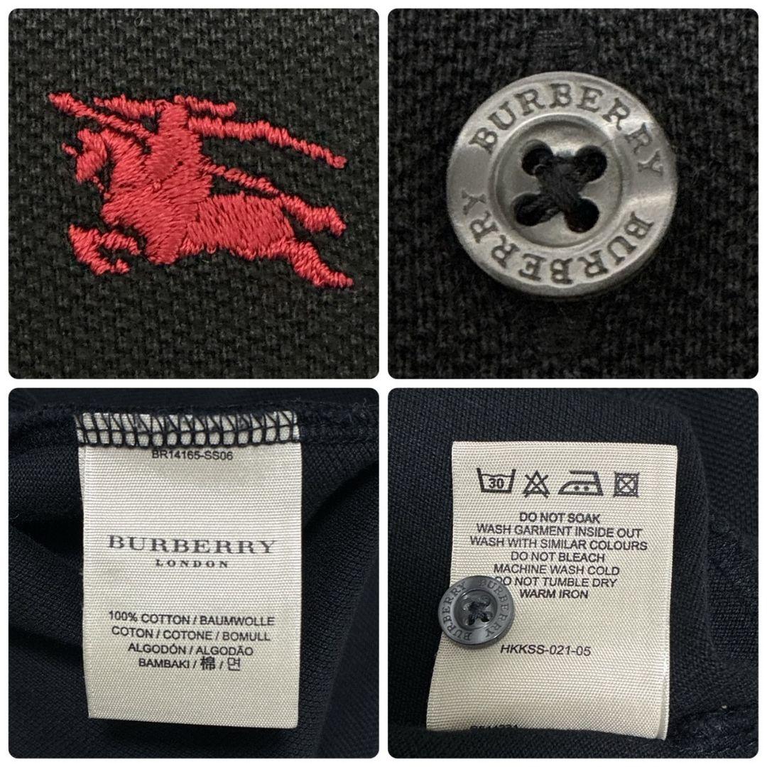 【美品】バーバリーロンドン ポロシャツ 半袖 ノヴァチェック 刺繍ロゴ 黒 L