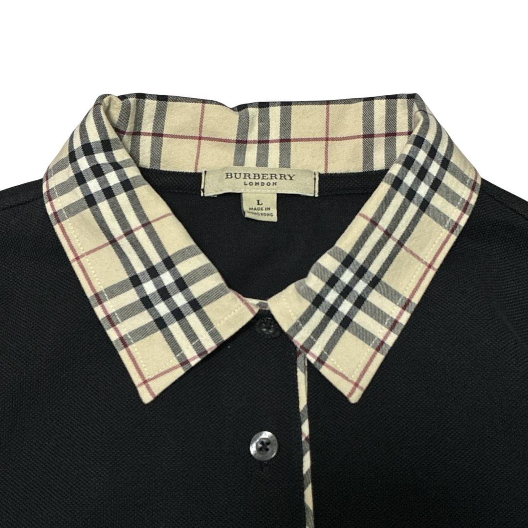 【美品】バーバリーロンドン ポロシャツ 半袖 ノヴァチェック 刺繍ロゴ 黒 L