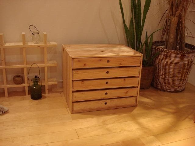 ★送料無料★サイズ変更可能★B4丸穴5段引き出し/オーダー可能 無垢材ナチュラル