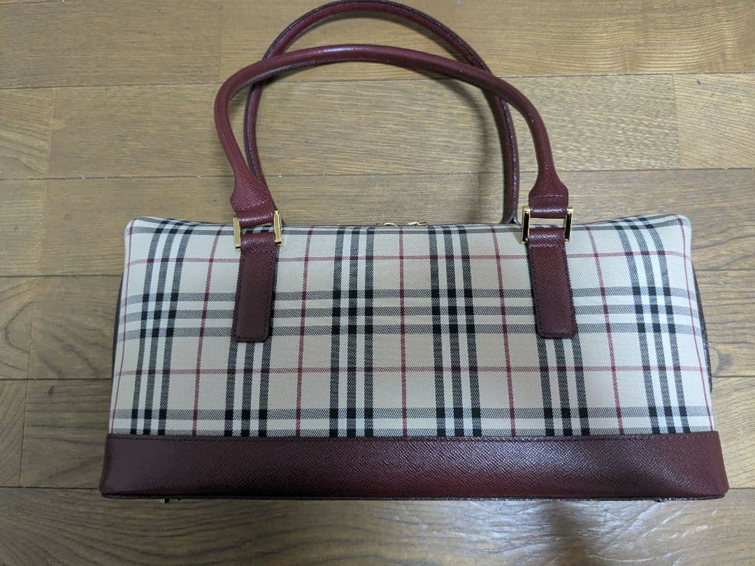 BURBERRY　バーバリー　チェック柄ベージュワインレッドバッグ