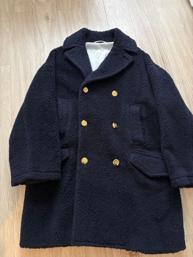 THIRD ネイビー 毛100% ボアコート ダブルブレスト