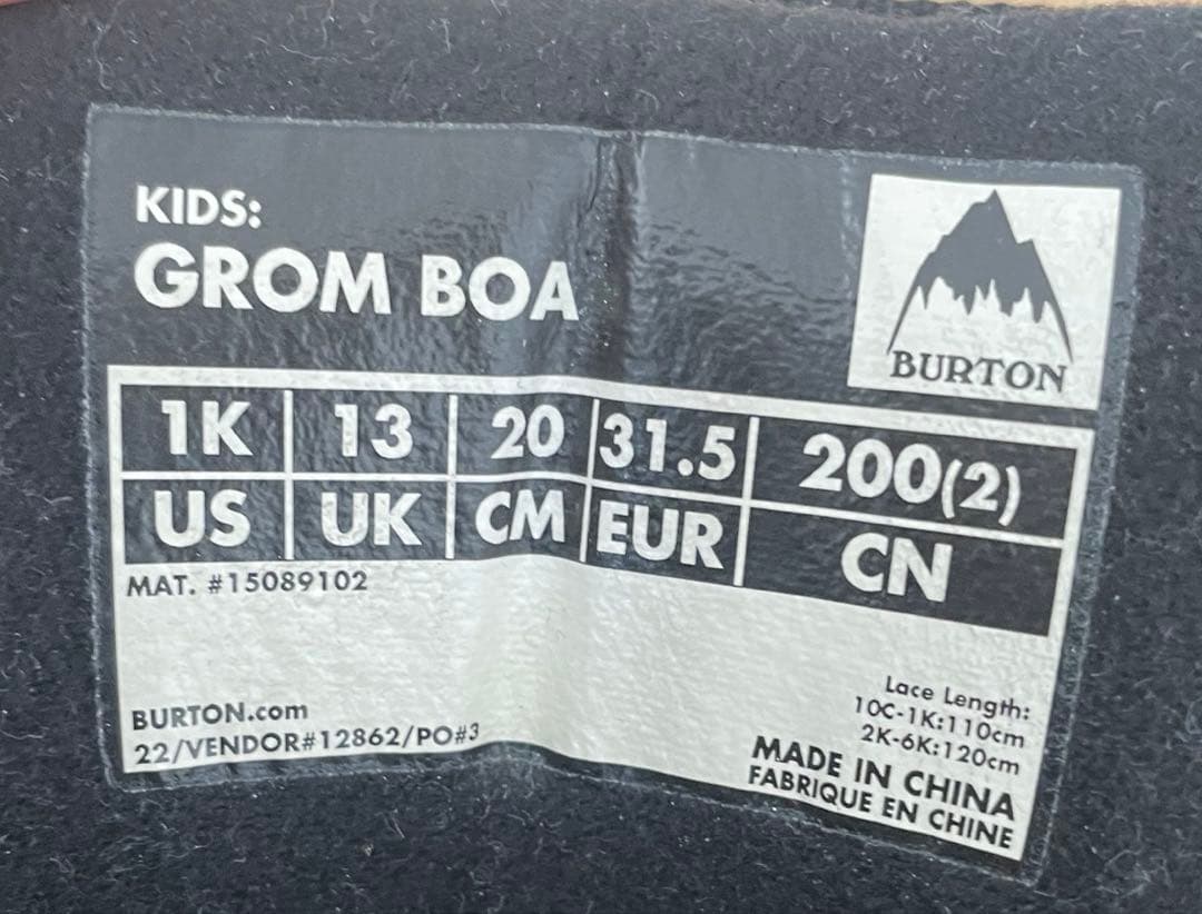 BURTON KIDS GROM BOA子ども用スノーボードブーツ 20cm