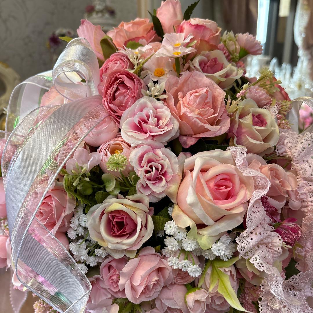 天使・ダブルフェイス・フラワーアレンジメント・レース・リボン