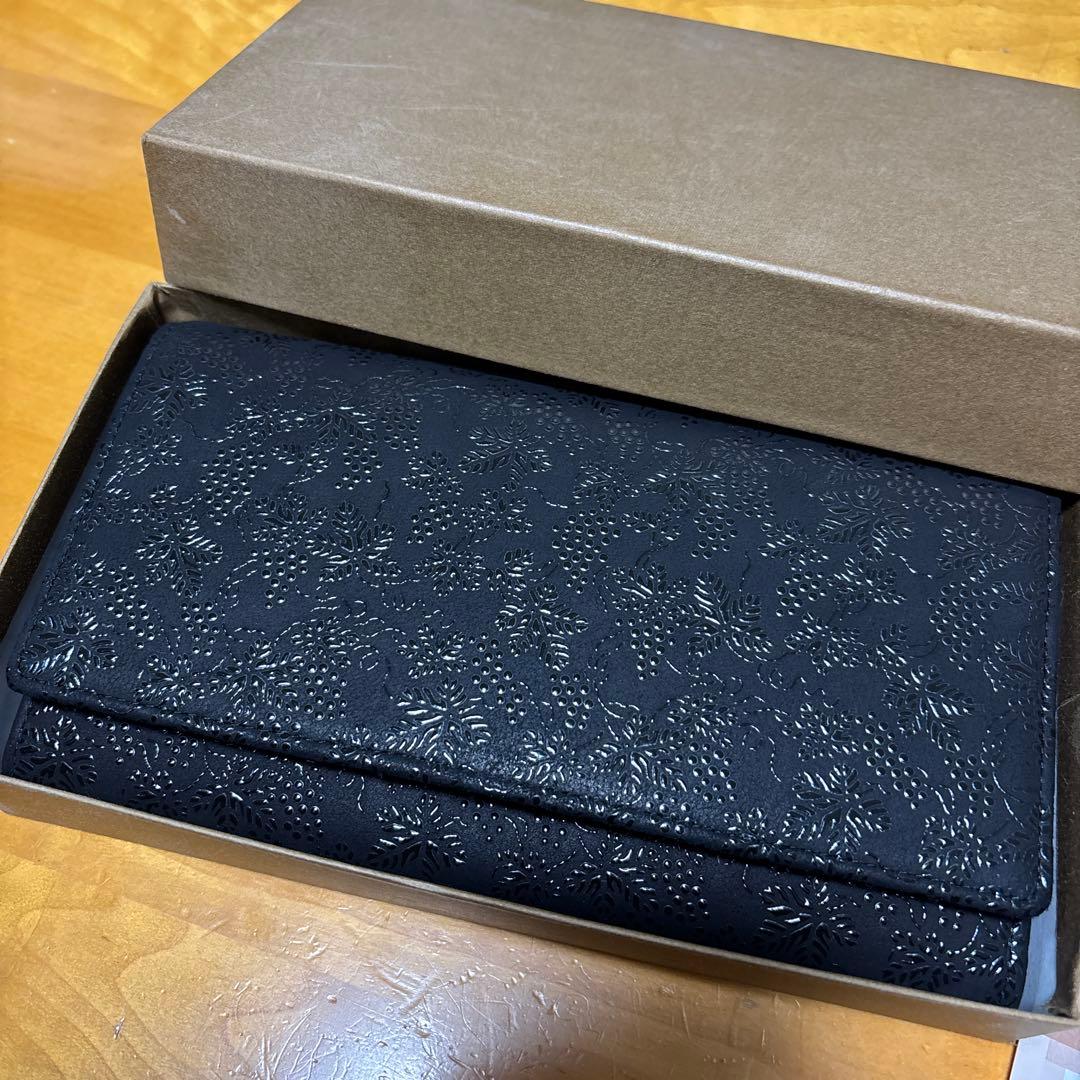 INDEN-YA 黒 型押し ぶどう 長財布 印傳屋 箱付き