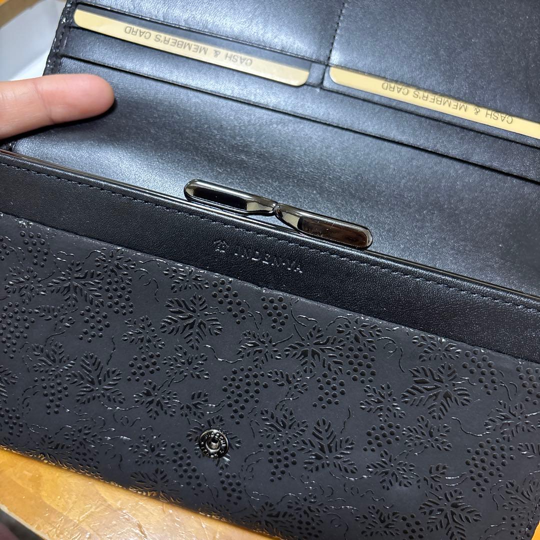 INDEN-YA 黒 型押し ぶどう 長財布 印傳屋 箱付き