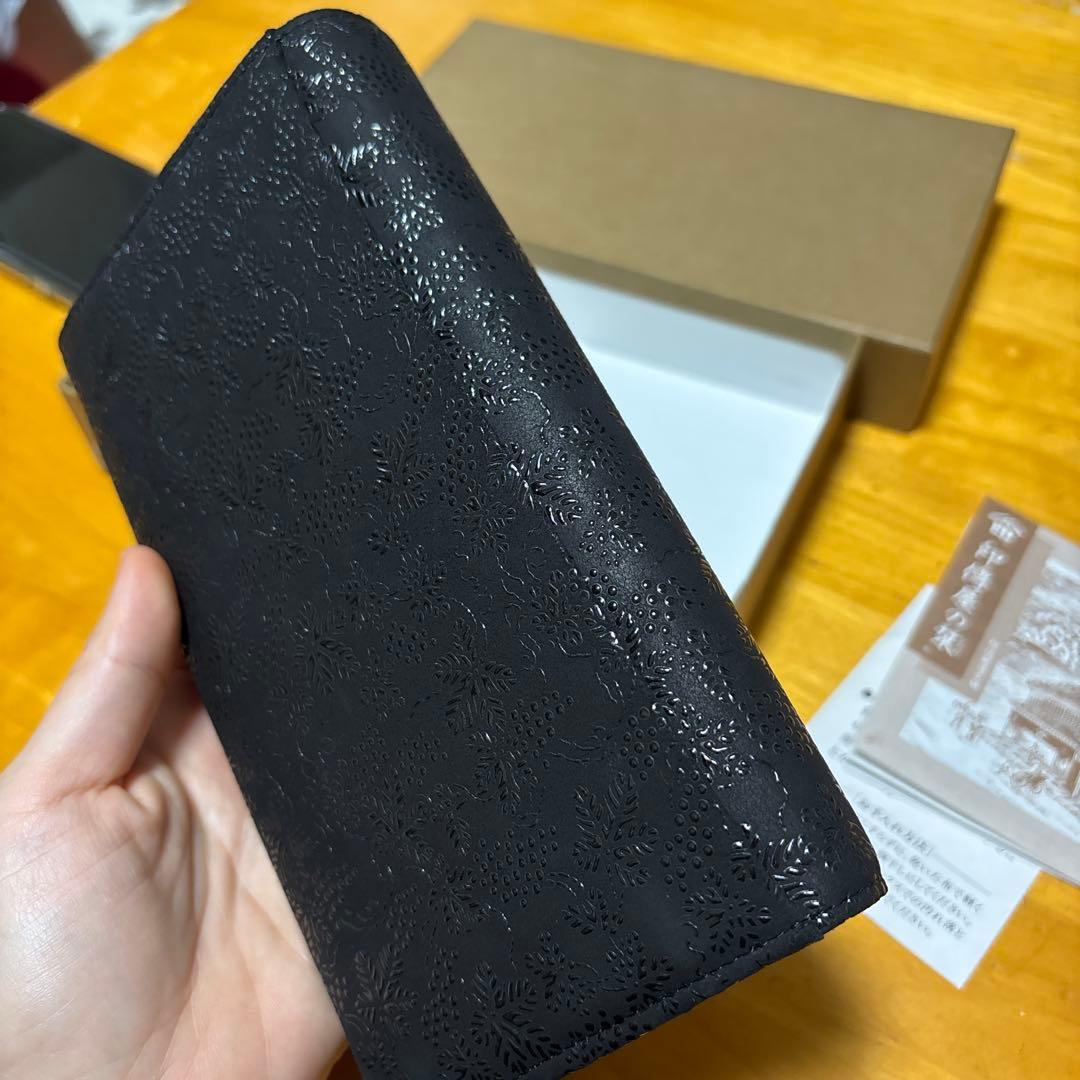 INDEN-YA 黒 型押し ぶどう 長財布 印傳屋 箱付き