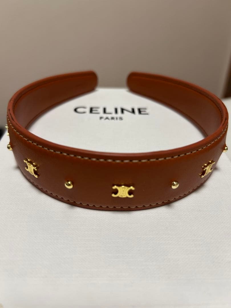 ブラウンレザー ゴールドスタッズ ヘッドバンド