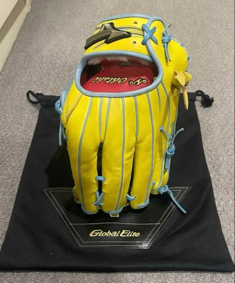 ミズノ　グローバルエリート 外野手用　オーダー　イエロー×ターコイズ　最終値下