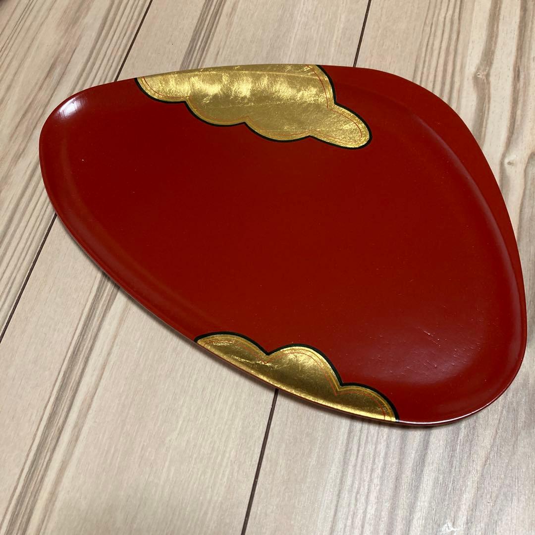 【未使用品】象彦　源氏雲　蛤型　銘々皿　菓子盆　金彩　京都平安　黒5枚　赤１枚