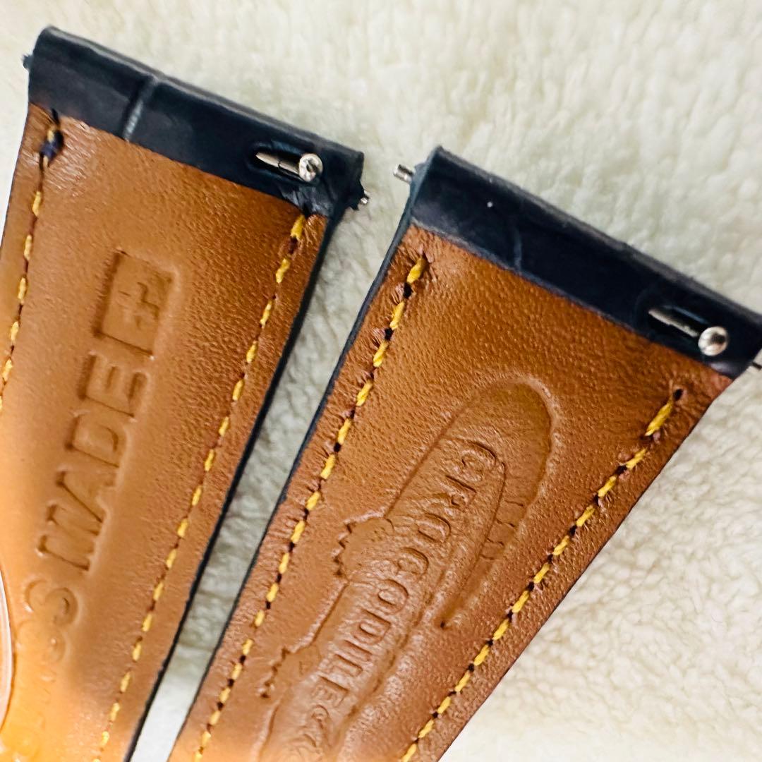 3073#20mm-18mmミッドナイトブルー★本物クロコダイルベルト★スイス製