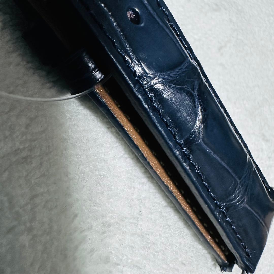 3073#20mm-18mmミッドナイトブルー★本物クロコダイルベルト★スイス製