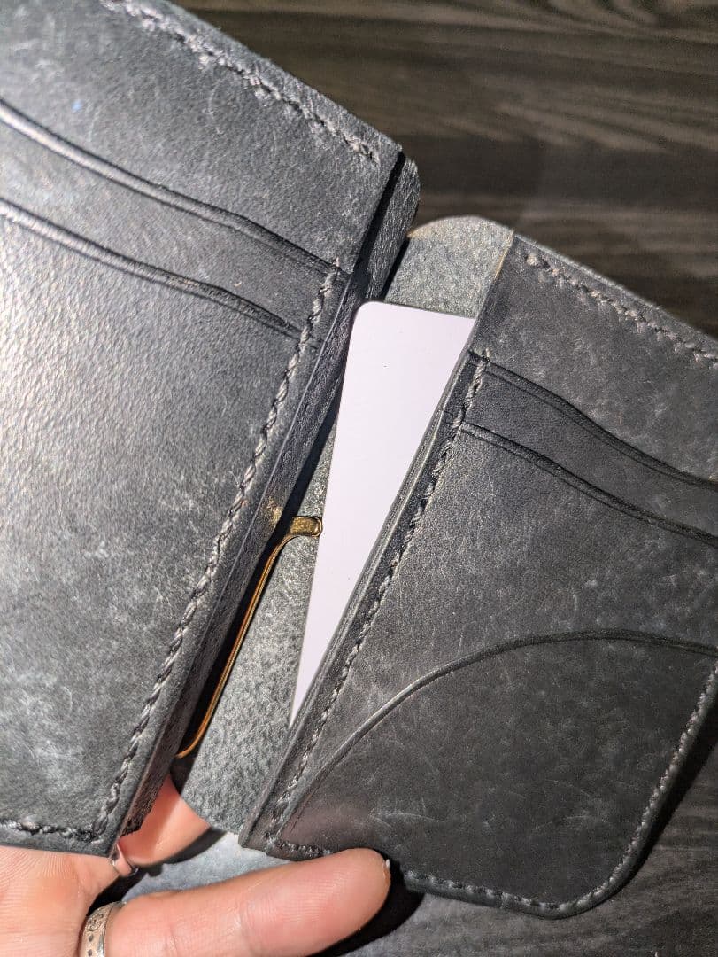 イタリアンレザー マネークリップ式 コンパクト 財布 総手縫い ハンドメイド 3