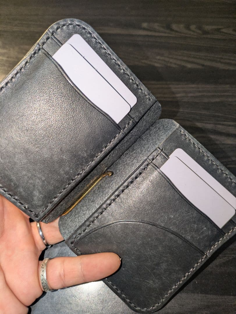 イタリアンレザー マネークリップ式 コンパクト 財布 総手縫い ハンドメイド 3