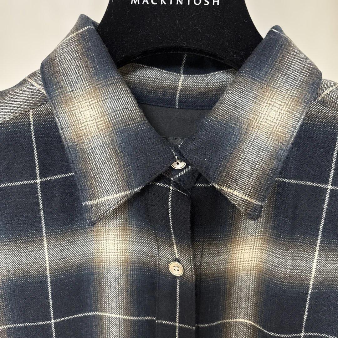 スピック&スパン　メタルボタンオンブレーチェックルーズシャツ　ブラック