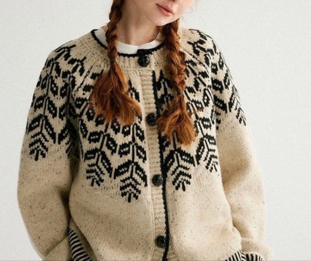 ノルディック柄ニットカーディガン