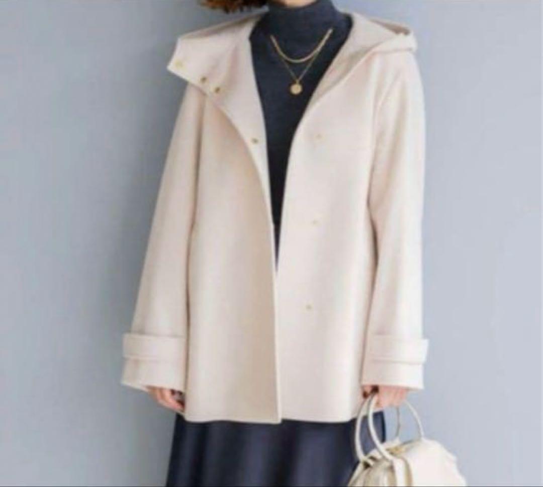 23区 ウールカシミヤ　ビーバー フード付き ショートコート 44