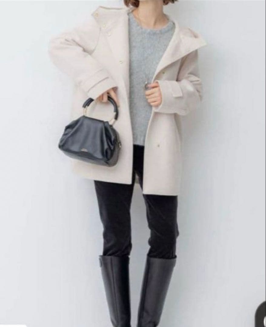 23区 ウールカシミヤ　ビーバー フード付き ショートコート 44