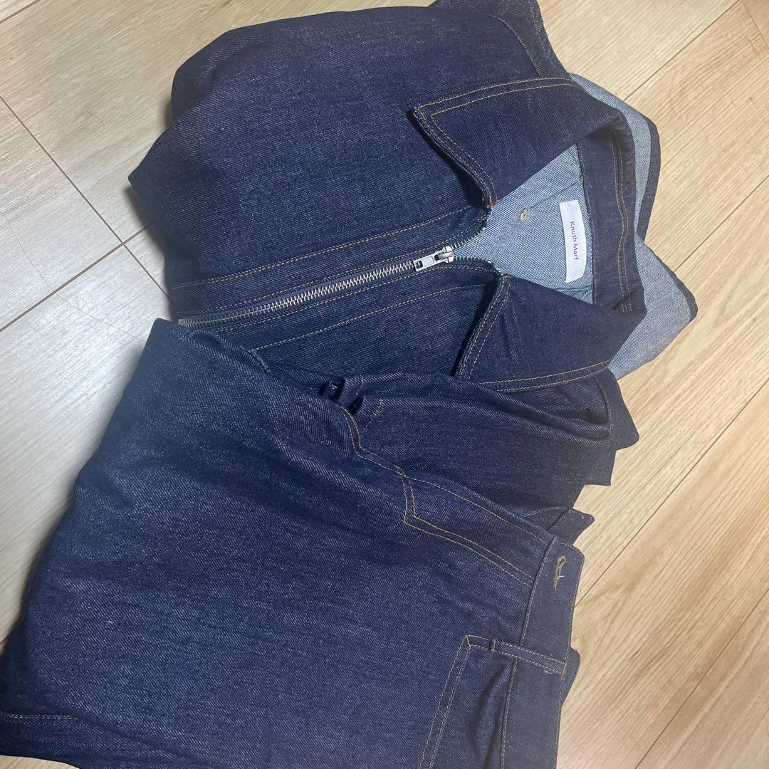 ダークブルー デニムジャケット・フレアパンツセット