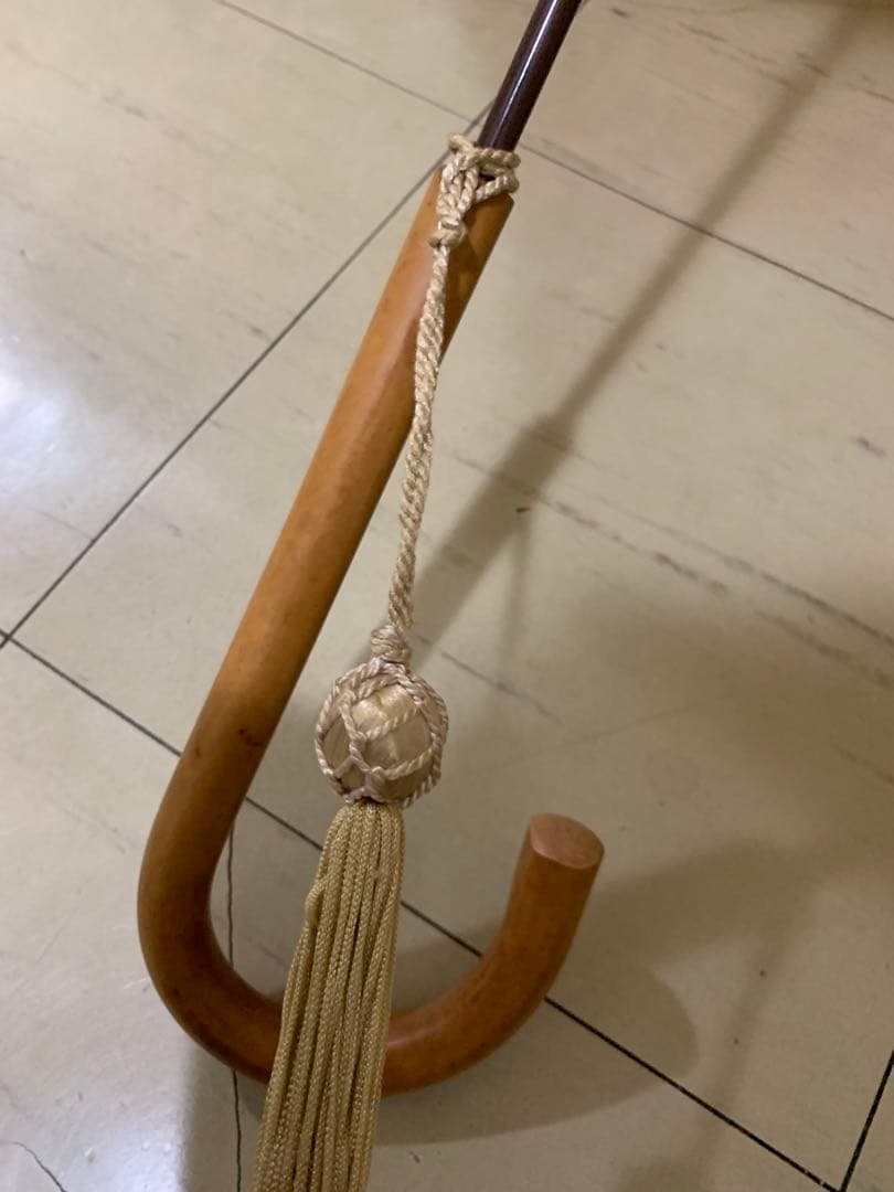 レア美品王室御用達イギリス製FOX社長傘雨傘ゴールド系植物柄フサ付き上品な傘