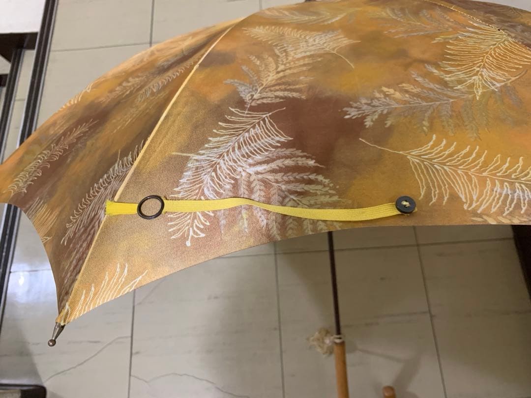 レア美品王室御用達イギリス製FOX社長傘雨傘ゴールド系植物柄フサ付き上品な傘