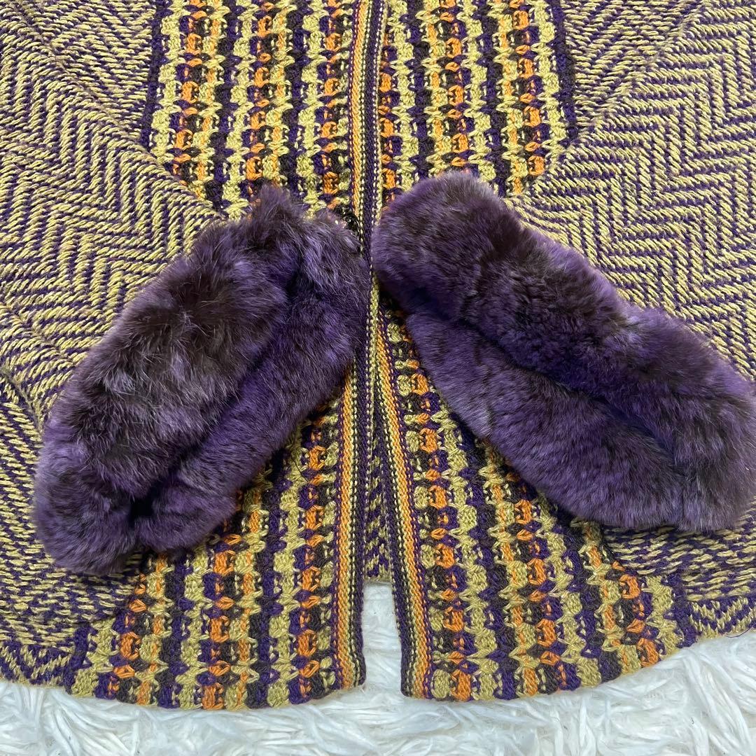 希少 ETRO エトロ ニット カーディガン カシミア混 ファー ビジュー 42