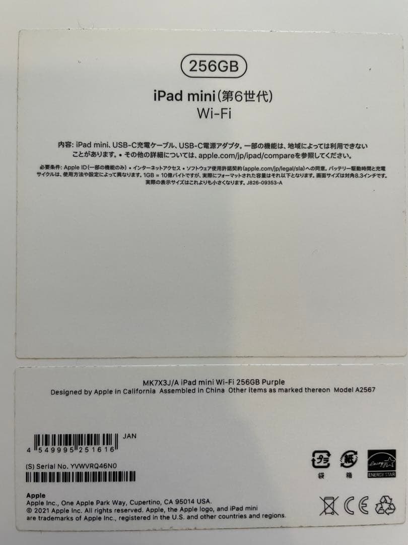 【美品】iPad mini (第6世代) 256GB Wi-Fi